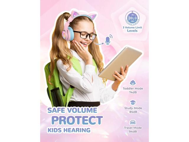 iClever Cat Ear Kids Bluetooth Headphones, LED Lights Up, 74/85/94dB Volume Limited, 50H Playtime,Bluetooth 5.2, USB C, Kids Headphones Wireless...