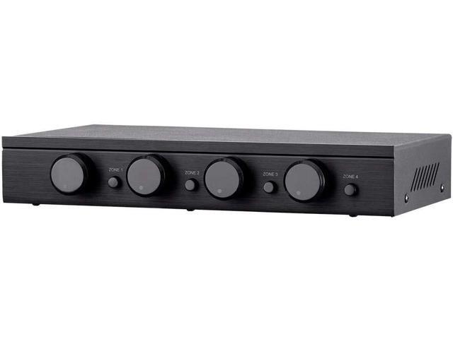 SSVC-4.1 Single Input 4-Channel Speaker Selector with Volume Control, Impedance Protection, Individual Zone On/Off Buttons, Black, Model Number:...