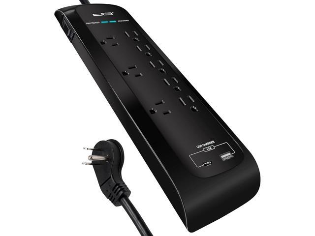 Digital Energy USB-C and USB-A 8 Outlet 8 Outlet 4200 Joules Surge Protector Power Strip, 3 Wide Spaced Outlets, 6 Foot 14/3 AWG Cord, Black