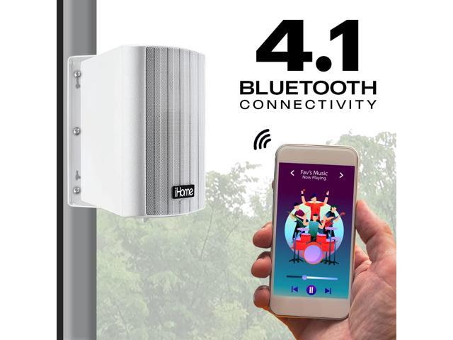 iHome IHSI-W400BT-PR-WHT Bluetooth Indoor/Outdoor All Weather Weatherproof 4' Inch Small 100W Watt Wall/Ceiling Mounted Surround Sound Powered...