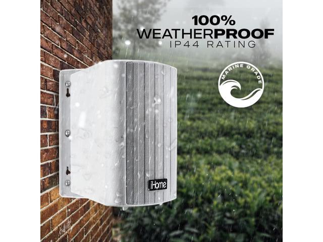 iHome IHSI-W400BT-PR-WHT Bluetooth Indoor/Outdoor All Weather Weatherproof 4' Inch Small 100W Watt Wall/Ceiling Mounted Surround Sound Powered...