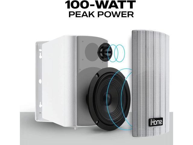 iHome IHSI-W400BT-PR-WHT Bluetooth Indoor/Outdoor All Weather Weatherproof 4' Inch Small 100W Watt Wall/Ceiling Mounted Surround Sound Powered...