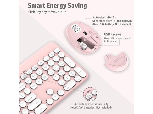 LeadsaiL Pink Wireless Keyboard and Mouse Combo, Full-Sized Ergonomic Computer Keyboard with Phone Tablet Holder, 2.4GHz Silent Cordless Keyboard...