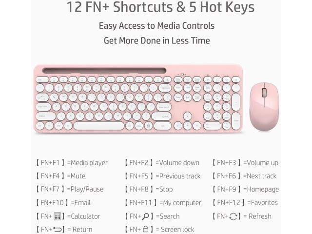 LeadsaiL Pink Wireless Keyboard and Mouse Combo, Full-Sized Ergonomic Computer Keyboard with Phone Tablet Holder, 2.4GHz Silent Cordless Keyboard...