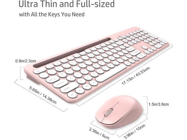 LeadsaiL Pink Wireless Keyboard and Mouse Combo, Full-Sized Ergonomic Computer Keyboard with Phone Tablet Holder, 2.4GHz Silent Cordless Keyboard...