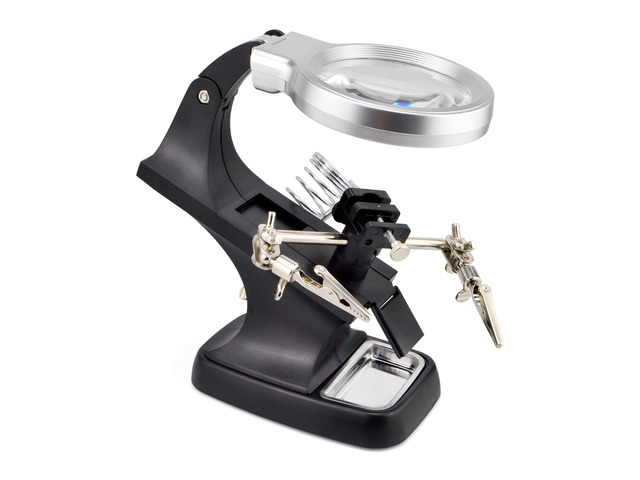 iKKEGOL 10 LED Lighting 3X Main Lens 4.5X Accessorial Lens Auxiliary Alligator Clip Magnifier Third Hand Soldering Solder Iron Stand(Black)