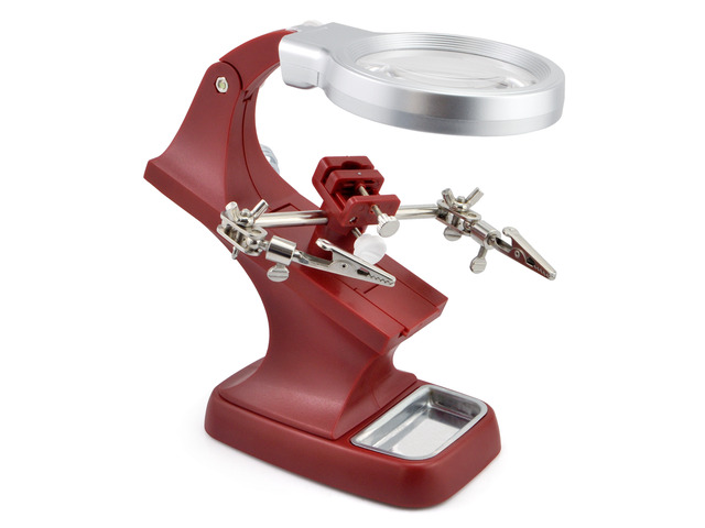 iKKEGOL 10 LED Lighting 3X Main Lens 4.5X Accessorial Lens White Auxiliary Alligator Clip Magnifier Third Hand Soldering Solder Iron Stand (Red)