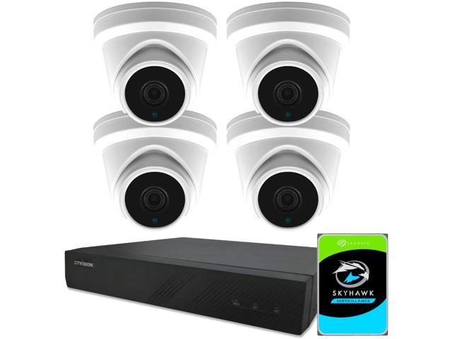 CTVISION 8 Channel 4K 8MP (3840×2160) H.265+ IP PoE NVR Security Camera System with 4 x Outdoor/Indoor 5MP Turret Security Cameras with built-in.