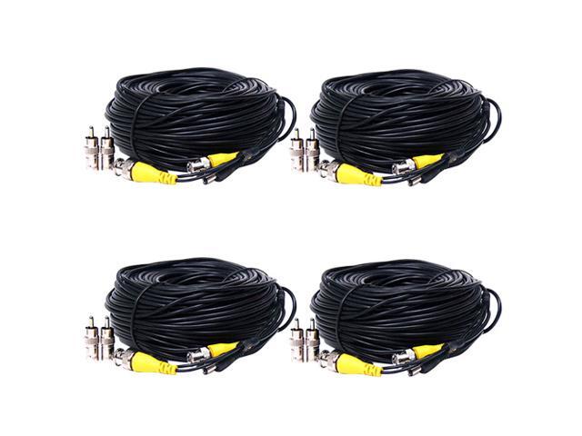 VideoSecu 4 x 50ft Video Power Extension Wire Cord Cable for CCTV DVR Security Camera Surveillance System with Free BNC RCA Adapter 1JN