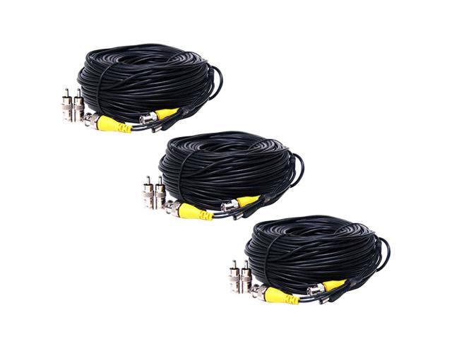 VideoSecu 3 Pack 150ft Video Power Extension Cable Wire Cord with BNC RCA Adapters for CCTV Security Camera DVR System 1YN