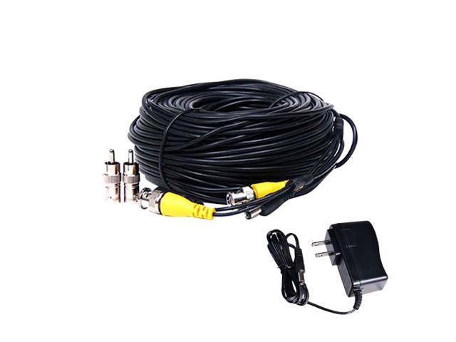 VideoSecu 50ft Video Power Extension Cable Wire Cord and 12V DC 500mA Power Adapter for CCTV Security Camera DVR System with Free RCA/BNC Adapters CWA