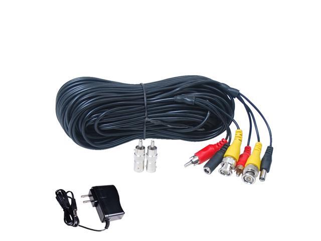 VideoSecu CCTV 50ft Video Audio Power Security Camera Extension Cable Wire Cord with Power Supply and Free BNC/RCA Adapters b1y