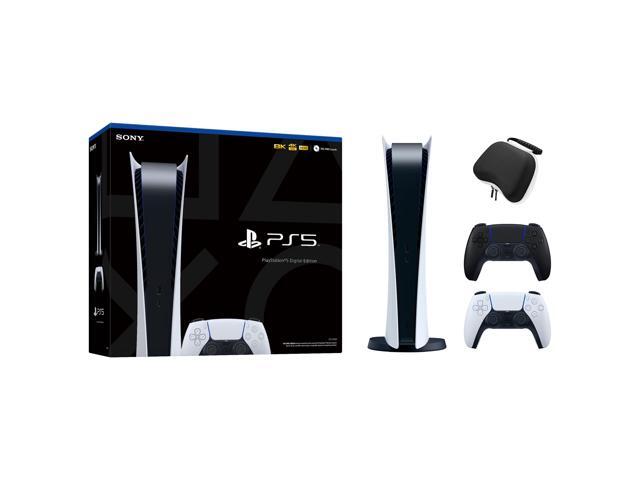 PlayStation 5 Digital Edition with Two Controllers White and Midnight Black DualSense and Mytrix Hard Shell Protective Controller Case