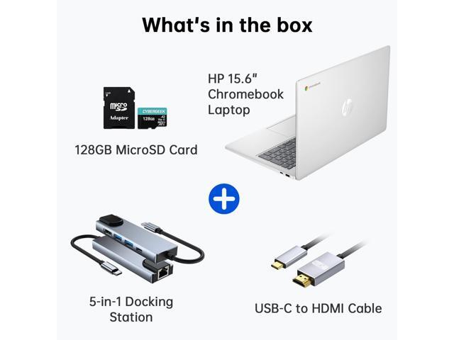 HP Chromebook 15.6' Lightweight Laptop, 4-Core Intel Processor N200 (Beats N6000), 8GB LPDDR5 RAM, 64GB eMMC Storage + 128GB MicroSD card, Numeric...