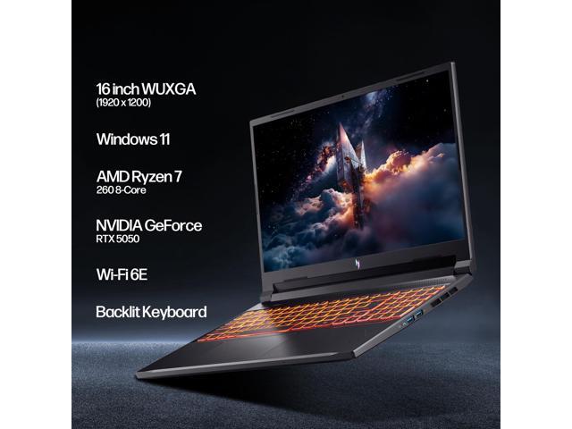 Acer Nitro V 16 Laptop, 16' WUXGA Display, NVIDIA GeForce RTX 5050, AMD Ryzen 7 260 8-Core, 64GB RAM, 2TB SSD, WiFi 6, Backlit Keyboard, with...