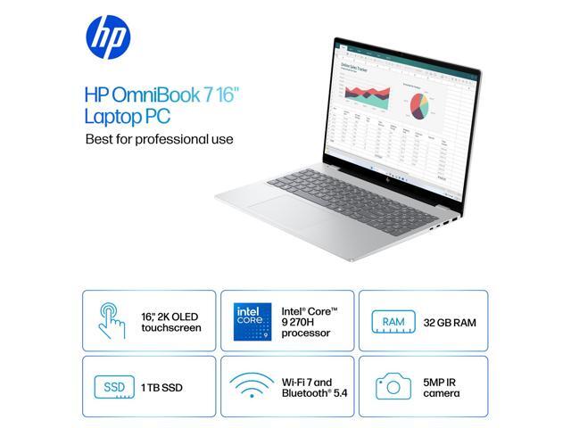 HP OmniBook 7 AI Laptop 16' 2K OLED Touchscreen 120Hz, Intel Core 9 270H, 32GB RAM, 2TB SSD, Copilot Key, 5MP Webcam,Backlit KB, with Office...