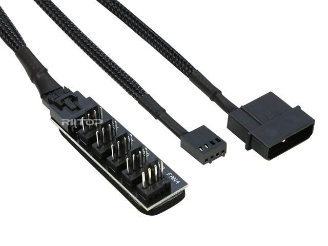 RIITOP PWM Fan Hub PC 5 Way Splitter Sleeved PWM Fan Splitter Hub Adapter Cable for 12V Desktop Computer Cooler Case Fans 4-Pin & 3-Pin 15.7 inches...