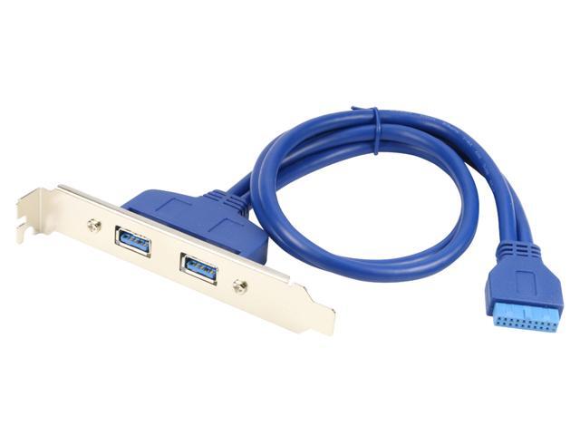 Dual Port USB 3.0 Hub Combo Back Panel to Motherboard 20-pin Cable with PCI Bracket 50cm in Blue