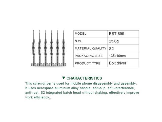 BST-895 3D S2 Steel Precision DIY Magnetic Screwdriver Y0.6 PH000 Pentalobe 0.8 M2.5 T1 T2 Bits