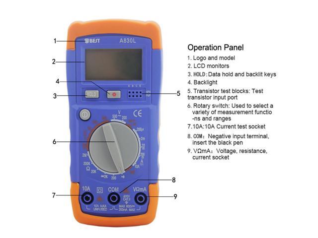 BEST A830L LCD Digital Multimeter DC AC Voltage Diode Freguency Multitester Volt Tester Test Current