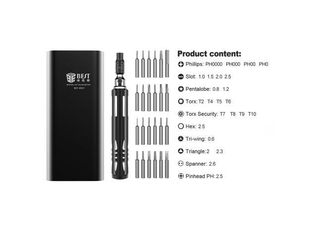 BST-8931 25 in 1 Extension Rod Handle Screwdriver Set Precision Magnetic S2 Screwdriver Bits for iPhone Watch Repair Tools Kit