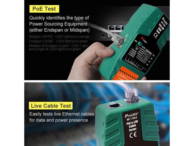 Pro'sKit MT-7064 2 in 1 PoE & LAN Cable Tester for RJ11/RJ12/RJ45 PoE Tester - IEEE 802.3 af/at standard Midspan/Endspan