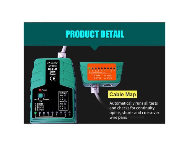 Pro'sKit MT-7064 2 in 1 PoE & LAN Cable Tester for RJ11/RJ12/RJ45 PoE Tester - IEEE 802.3 af/at standard Midspan/Endspan