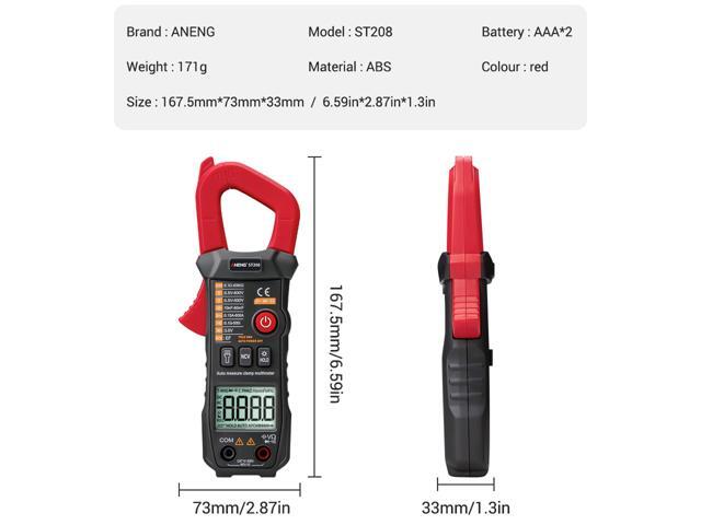ANENG ST208 Digital Clamp Meter Multimeter Car 6000 counts AC/DC Current Measure Transistor Tester Voltimetro Amperimetro - Red