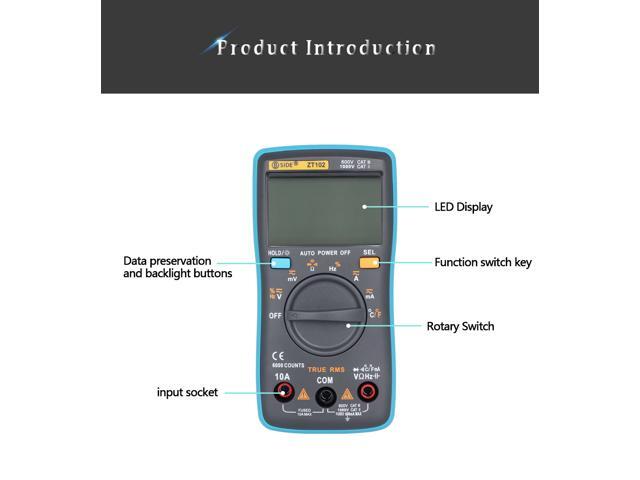 BSIDE ZT102 Ture RMS Digital Multimeter AC/DC Voltage Current Temperature Ohm Frequency Diode Resistance Capacitance Tester