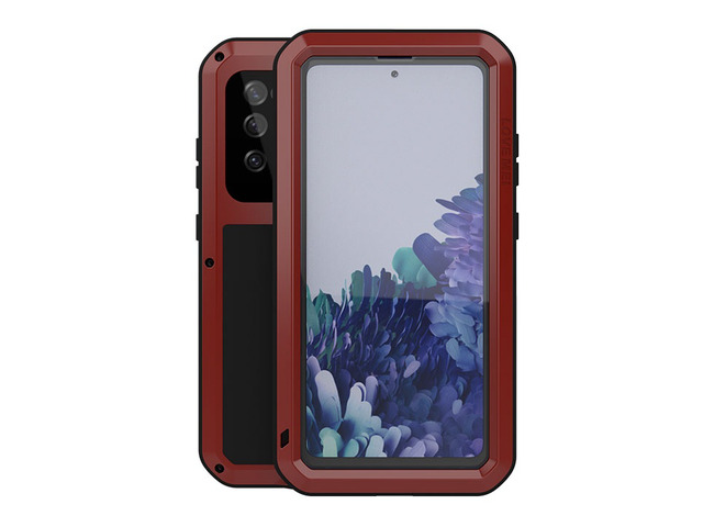 LOVE MEI Shock Dirt Proof Water Resistant Metal Armor Cover Phone Case for Samsung GALAXY S20 Fe - Red