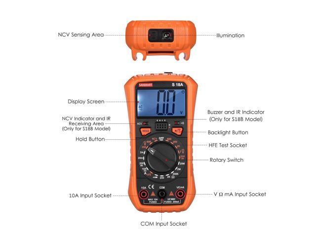 SANMART S18A Mini Handheld Digital Multimeter 2000 Counts Manual Range True RMS Universal Tester
