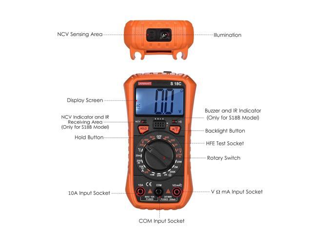SANMART S18C Mini Handheld Digital Multimeter 2000 Counts Manual Range True RMS Universal Tester