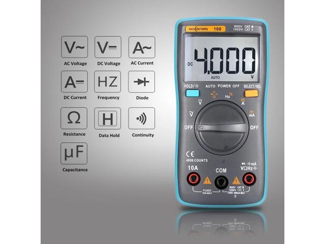 RICHMETERS RM100 True RMS Multifunctional LCD Digital Multimeter DMM DC AC Voltage Current Resistance Diode Continuity Capacitance Frequency Duty...