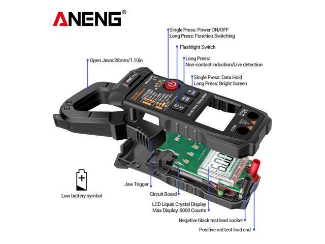 ANENG ST210 Digital Multimeter Clamp Meter AC/DC Current Clamp Auto-Ranging Multi Tester Amp Volt Ohm Resistance Capacitance - Black