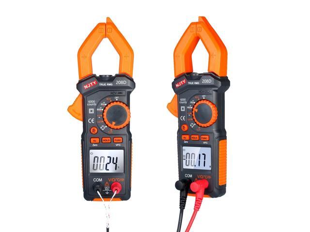 NJTY 208D 600A AC/DC Digital Clamp Meter with Temperature Auto Ranging Multimeter with Audible Continuity Beep True-RMS Clamp Meter