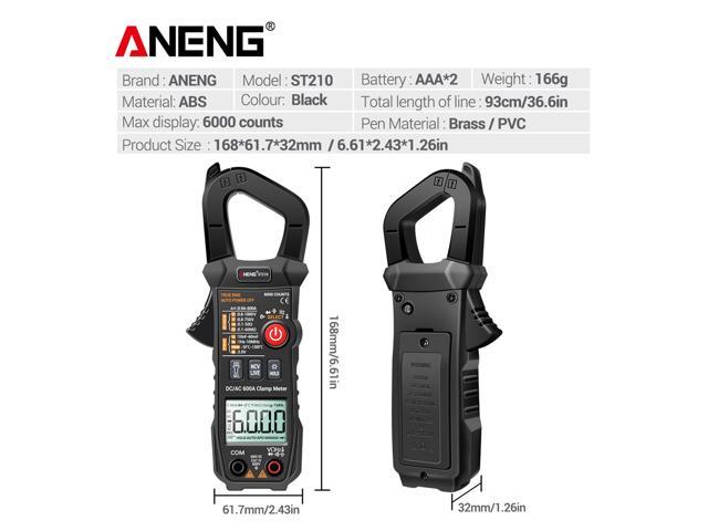 ANENG ST210 Digital Multimeter Clamp Meter AC/DC Current Clamp Auto-Ranging Multi Tester Amp Volt Ohm Resistance Capacitance - Black