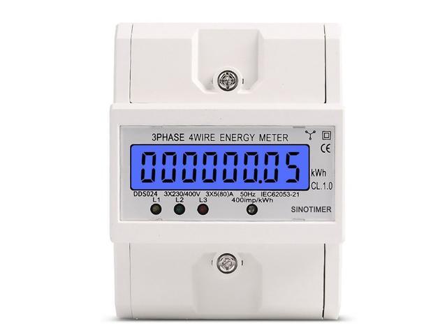 Din Rail 3 Phase 4 Wire Electronic Watt Power Consumption Energy Meter Wattmeter KWh 5-80A 380V AC 50Hz LCD Backlight Display