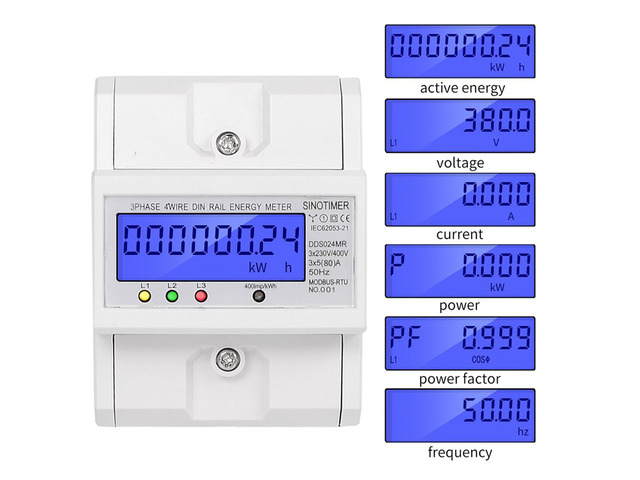 Multifunctional RS485 Modbus 3 Phase 4 Wire Electronic Wattmeter Power Consumption Energy Meter 5-80A 380V AC 50Hz Backlight