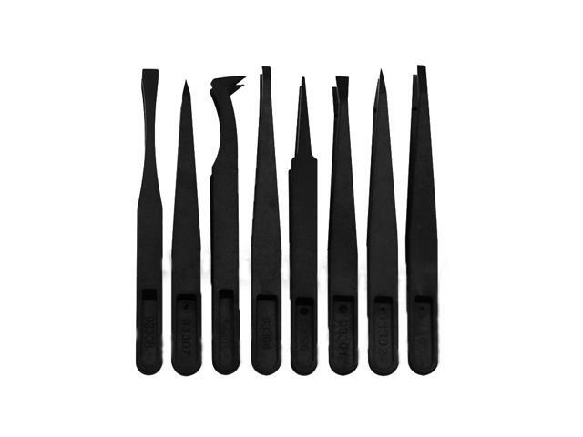 8 in 1 ESD Electronic Tweezers Kit Anti-static Plastic Forceps PCB Repair Hand Tools Set Multifunction Black Portable Tweezers