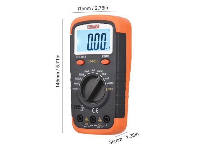 NJTY Digital Capacitance Meter with LCD Backlight Display 600pF to 100mF High Accuracy 6000 Counts Capacitor Tester Kit with Crocodile Clips and...