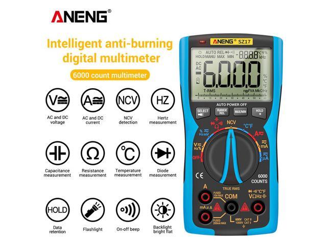 ANENG SZ17 DIY Transistor Capacitor NCV Detector Lcr Meter Digital Multimeter 6000 Profesional True RMS AC/DC Analog Tester - Blue