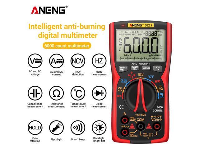 ANENG SZ17 DIY Transistor Capacitor NCV Detector Lcr Meter Digital Multimeter 6000 Profesional True RMS AC/DC Analog Tester - Red