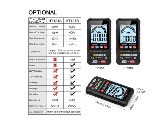 HABOTEST HT124B Smart Digital Multimeter 4000 Counts True RMS Auto Ranging Voltage Meter with Backlight LCD Screen 600V AC DC Voltmeter Electric...