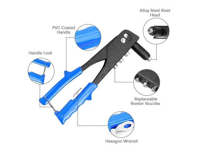 Rivet Gun Kit Heavy Duty Single Hand Manual Riveter with 40 PCS Rivets 4 Interchangeable Heads 3/32 Inch 1/8 Inch 5/32 Inch 3/16 Inch for Metal...