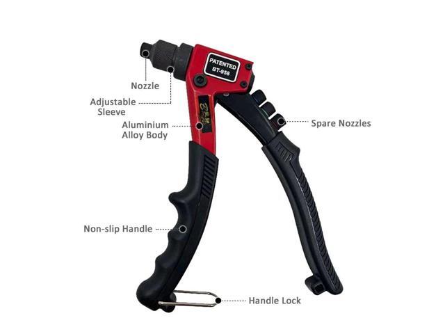 Hand Rivet Gun Heavy Duty Single Hand Manual Riveter with 4 Interchangeable Heads 3/32 Inch 1/8 Inch 5/32 Inch 3/16 Inch for Metal Automotive...