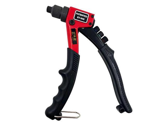 Hand Rivet Gun Heavy Duty Single Hand Manual Riveter with 4 Interchangeable Heads 3/32 Inch 1/8 Inch 5/32 Inch 3/16 Inch for Metal Automotive...