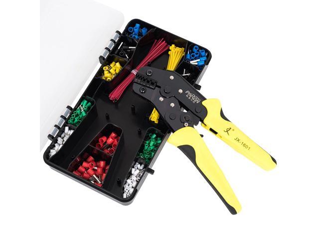 Crimping Tool Kit Includes 24-10 AWG Ratcheting Wire Crimper Plier 600pcs Insulated Wire Connectors Pin Terminals 40pcs Cable Ties