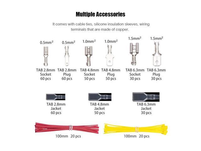 Crimping Tool Kit Includes 26-16 AWG Ratcheting Wire Crimper Plier 280pcs Male Female Wire Spade Connectors 140pcs Insulation Sleeves 40pcs Cable Ties