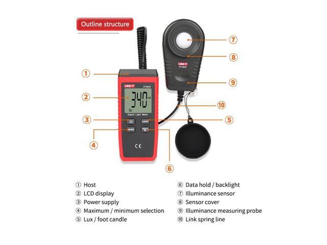 UNI-T UT383S Light Meter 200,000 LUX Digital Luxmeter Luminance Lux Fc Test Max Min Illuminometers Photometer