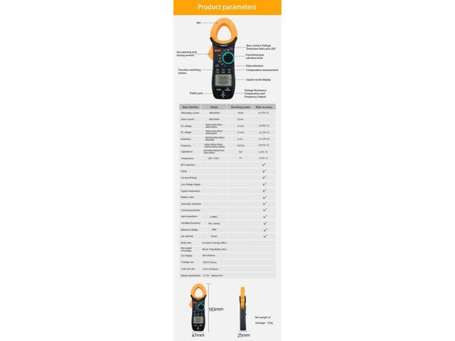 TY3266TD Digital Clamp Meter ACA AC/DCV Resistance Capacitance Frequency Temperature NCV 3999 Counts Ammeter Tester